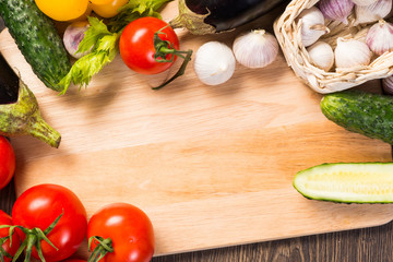 vegetables on the kitchen board