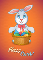 Easter bunny rabbit with basket full of eggs