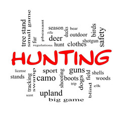 Hunting Word Cloud Concept in red caps