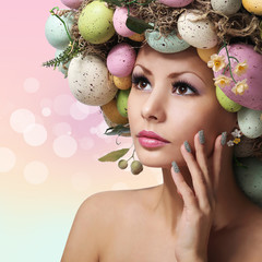 Easter Woman. Spring Girl with Fashion Hairstyle. Portrait
