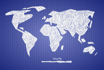 Vector Paper World Map Illustration on Blue Background