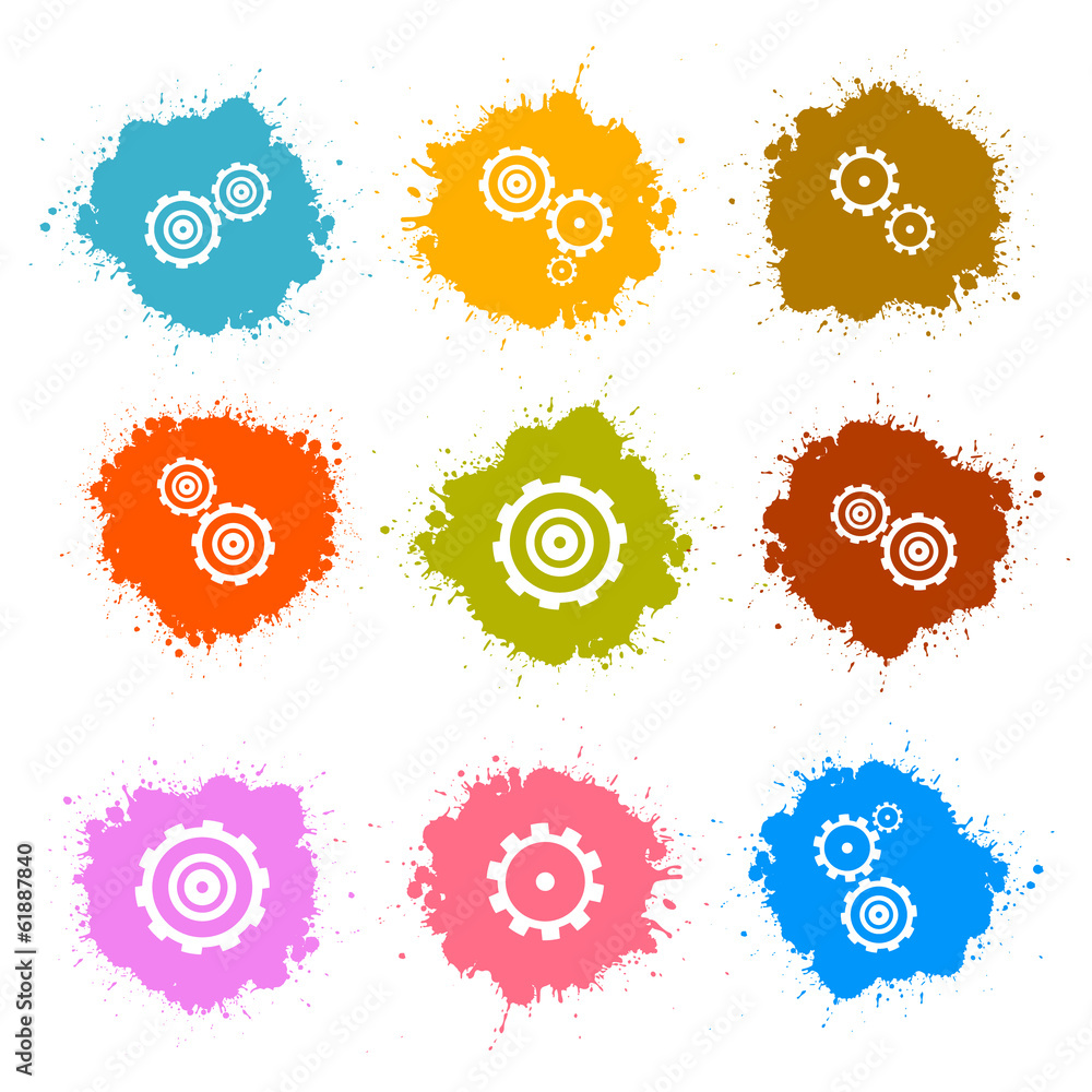 Poster vector cogs - gears colorful splashes icons set