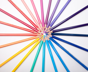 Circle of colour drawing pencils, crayons