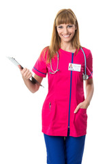 Pretty nurse with folder