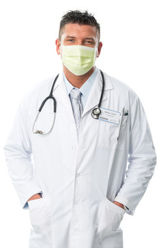 Handsome Doctor Portrait With A White Coat, Face Mask