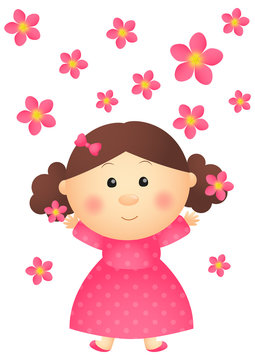 Cute girl with pink flowers