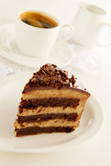 Chocolate cake (brownie) with chestnut cream.