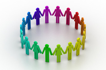 3d people create a circle. Team work concept