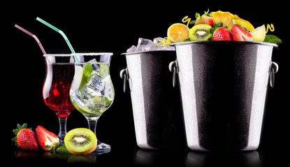 alcohol cocktail set with summer fruits
