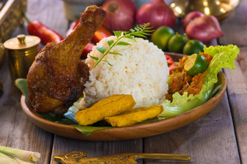 nasi ayam penyet, indonesian fried chicken rice