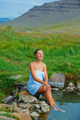 Woman in geothermal spring