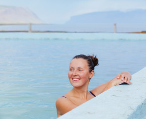 Woman in geothermal spring