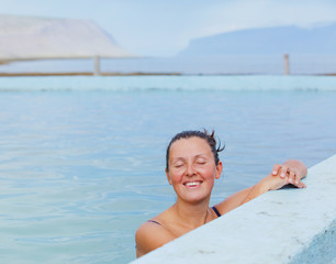 Woman in geothermal spring