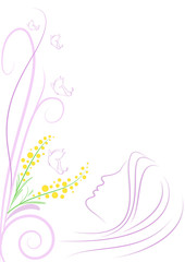 Fototapeta na wymiar decorazione donna mimose e farfalle