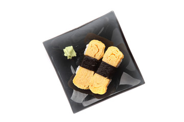 egg sushi isolated in white background