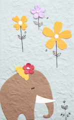 mulberry paper with elephant and flower