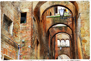 Fototapeta premium anciet medieval streets of Siena, Italy , Tuscany