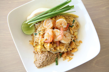 Thai food padthai fried noodle with shrimp