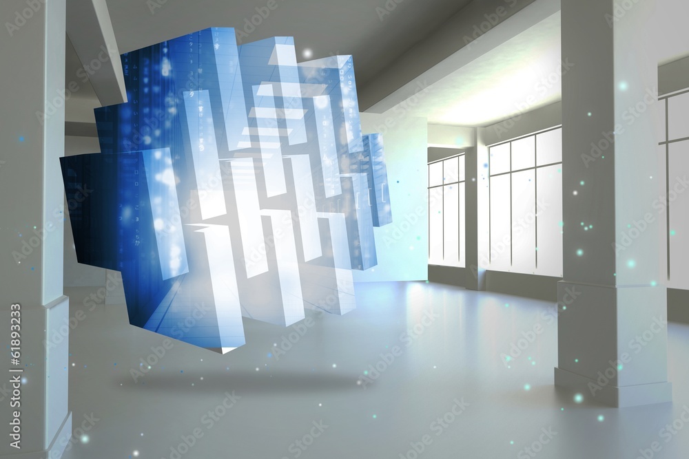 Poster Composite image of server hall on abstract screen