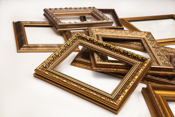 Stack of vintage frame on white background