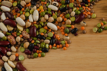 legumes on wood, close-up, background