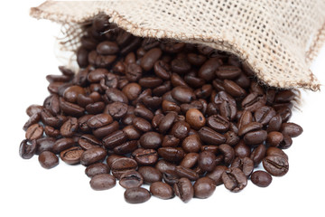 Sack with roasted coffee beans
