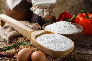 Bread rye spikelets on an old background