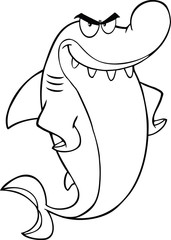 Black And White Angry Shark Cartoon Character