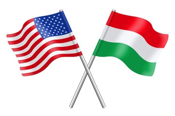Fototapeta premium Flags: United States and Hungary