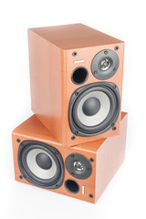 wooden sound speakers isolated on white