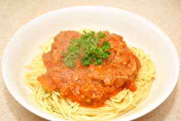 Steamng Hot Pasta with Bolognese Sauce