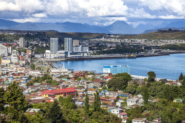 Fototapeta na wymiar Panoramic view of Puerto Montt, Chile.