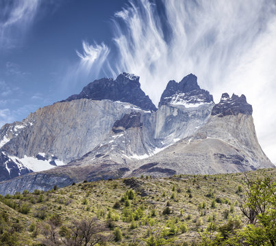 Incredible rock formation of Los Cuernos, Torres del Paine National Park, Chile.