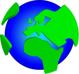 World Globe Vector Drawing with Offset Continents