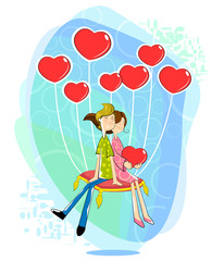 Love couple with heart shaped balloon