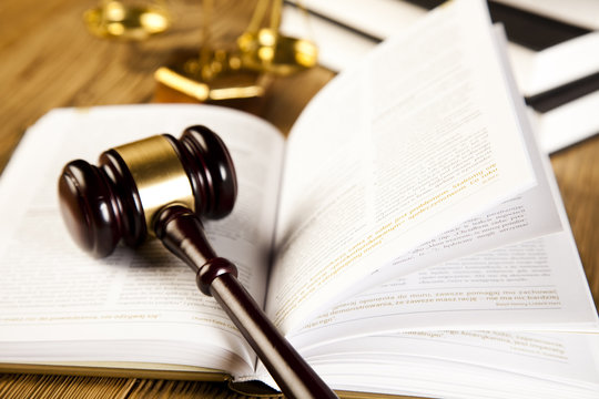Wooden gavel barrister, justice concept, legal system 