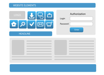 Website icons and website interface (blue and gray)