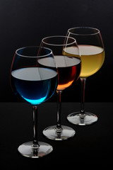Special blue, red and yellow cocktail glasses
