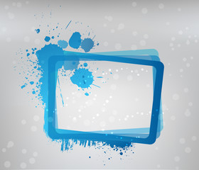 Blue grunge frame on gray background