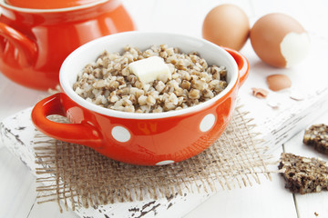 Buckwheat porridge with butter and eggs
