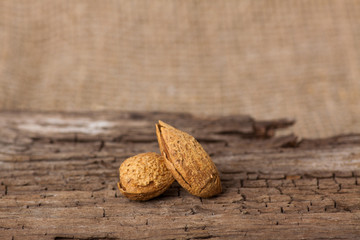 Almonds on wooden board