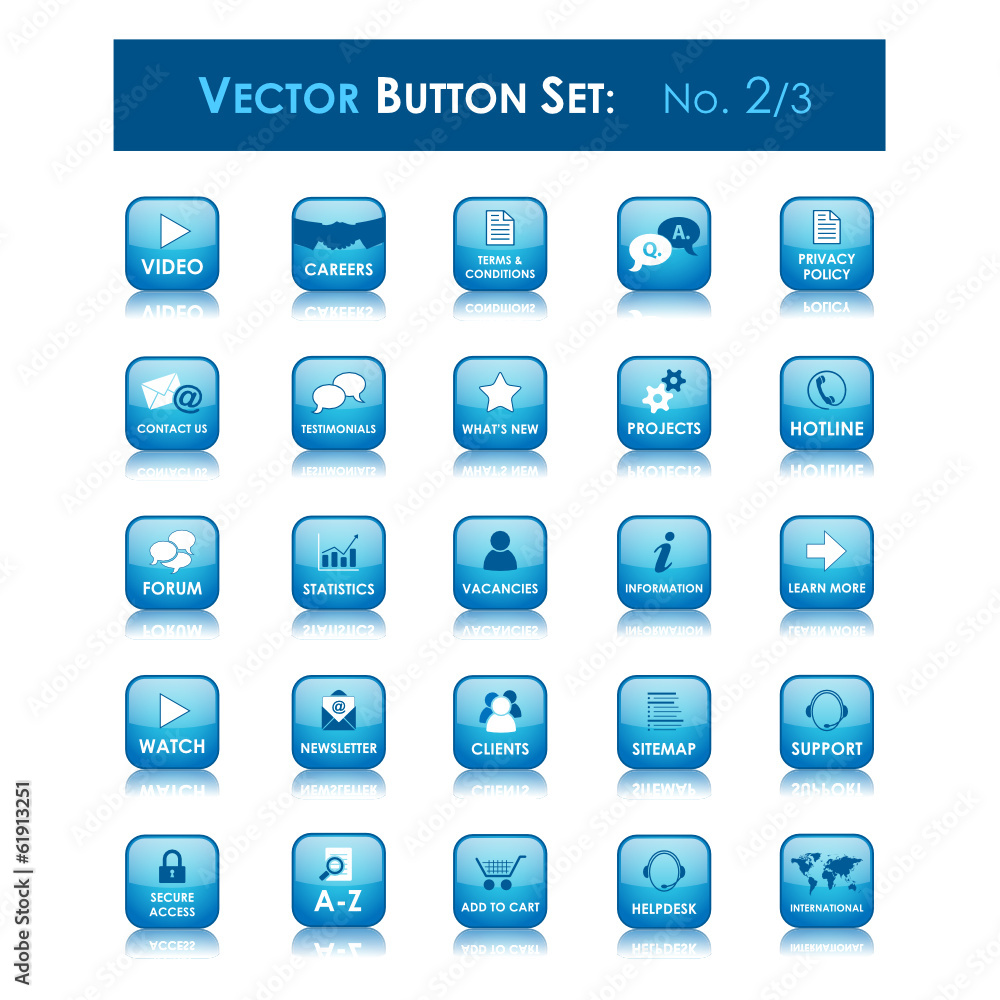Wall mural vector button set 2 (blue square website internet web icons)