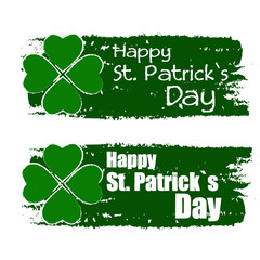 happy St. Patrick's day with shamrock sign, green drawn banners