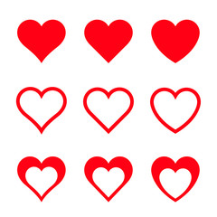 Red Vector Hearts, Isolated On White Background