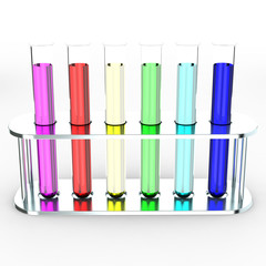 Laboratory test tubes with colorful liquids, 3d