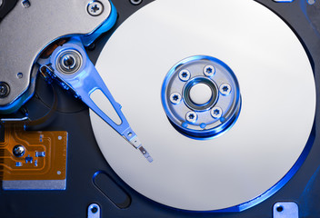 PC hard disk drive closeup