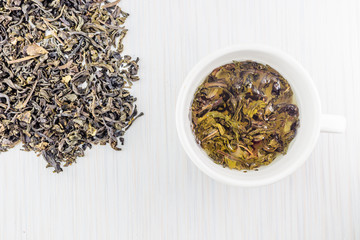 Hot tea on wood table