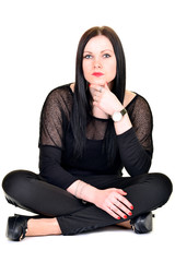 Fashion model wearing black dress