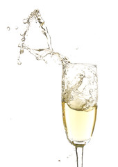 Glass of champagne with splash, isolated on white