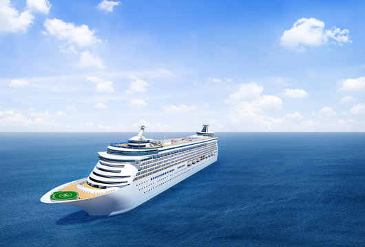 Scenic View Of The Ocean With 3D Cruise Ship